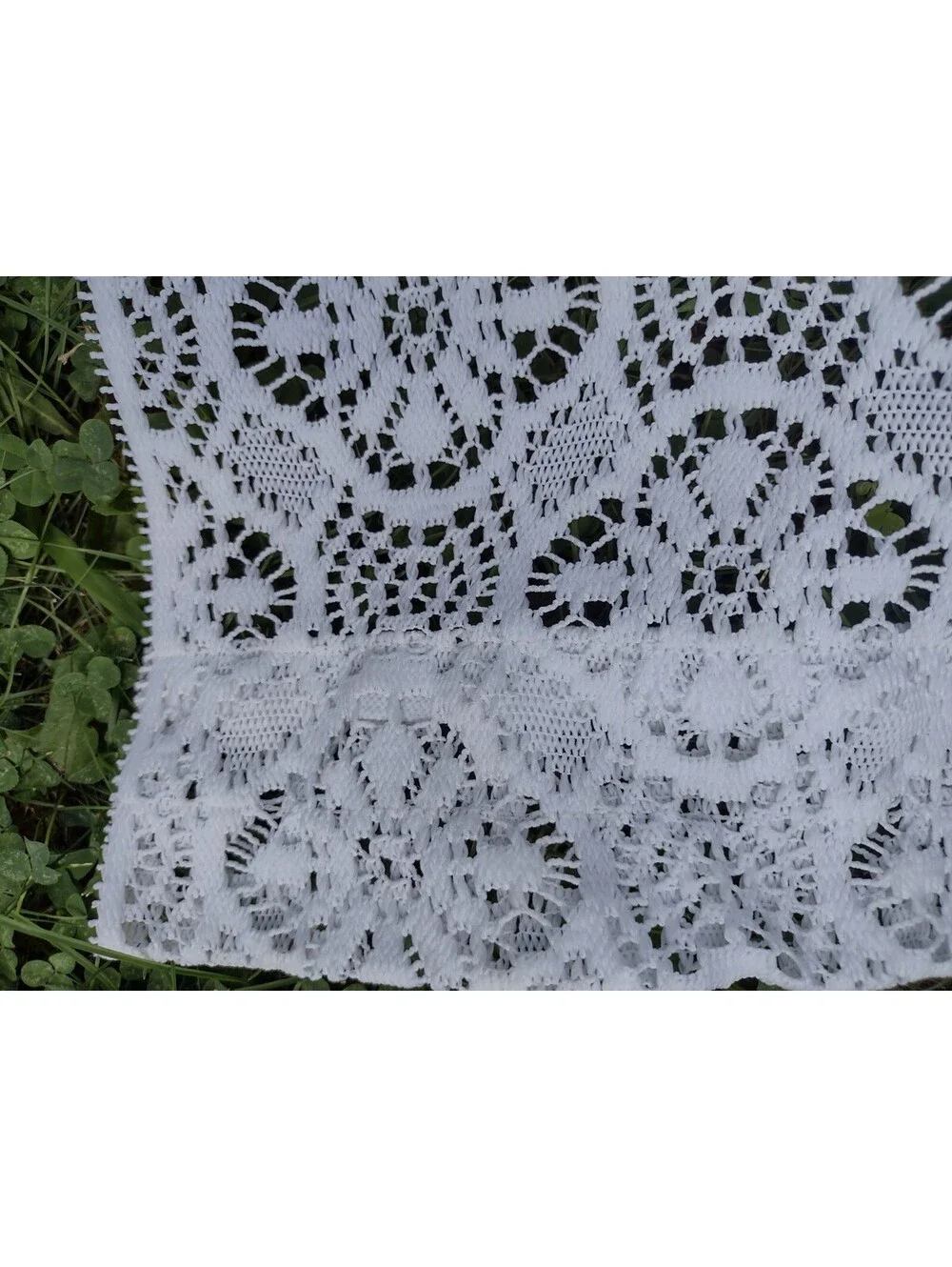 Vintage 60s White Crochet Lace Cafe Curtain Valance Set Floral Cottagecore 60
